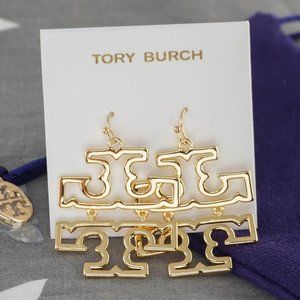 NEW Tory Burch Britten Hinged Dangle Statement Earrings in Gold Polished